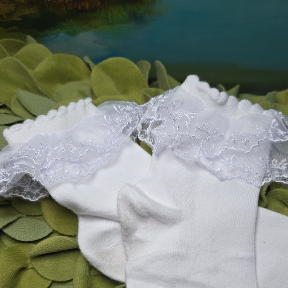 Lace Ruffle Frilly Socks for Women, Lace Ankle Socks with Double Layer Lace - - Picture 4 of 8